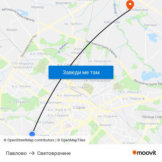 Павлово to Световрачене map