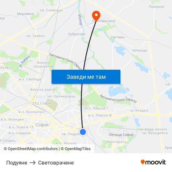 Подуяне to Световрачене map