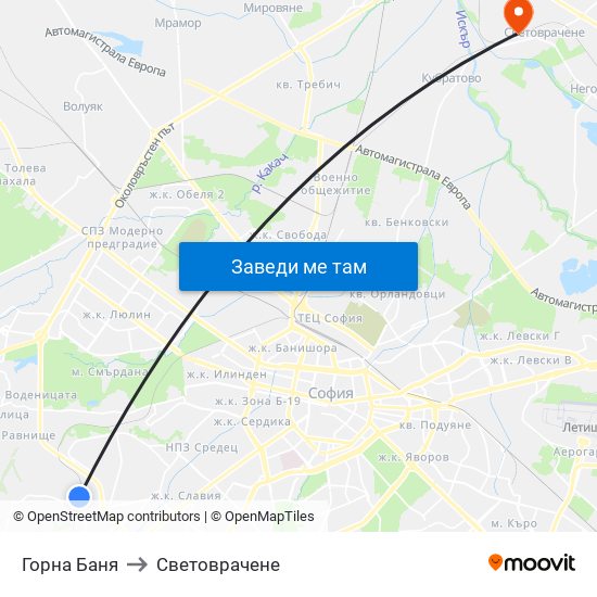 Горна Баня to Световрачене map