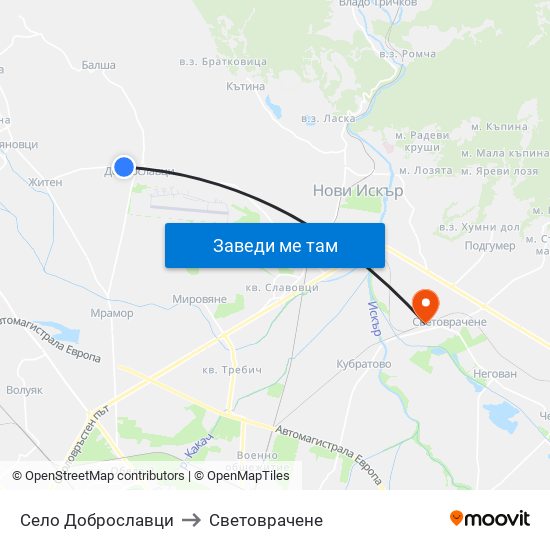 Село Доброславци to Световрачене map