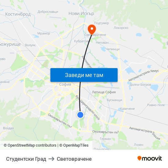 Студентски Град to Световрачене map