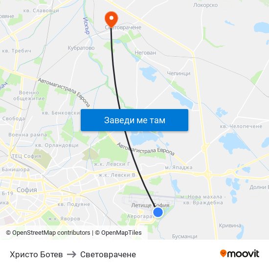 Христо Ботев to Световрачене map