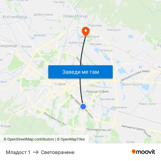 Младост 1 to Световрачене map