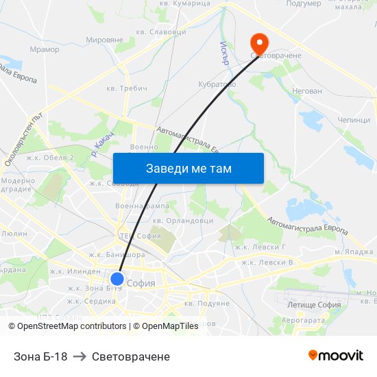 Зона Б-18 to Световрачене map