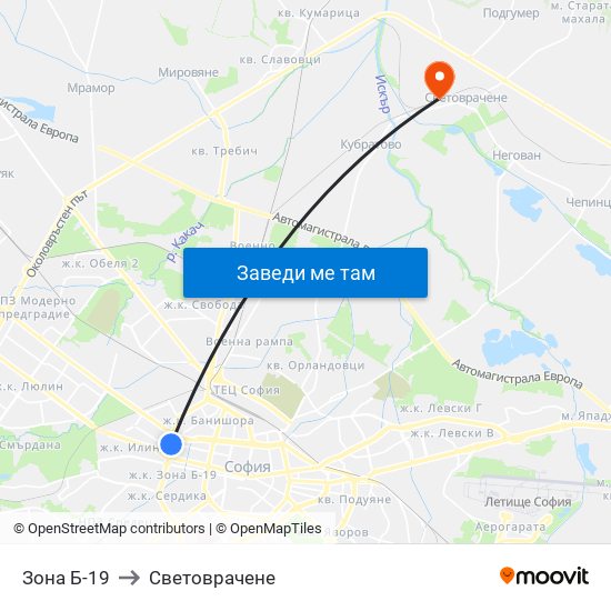 Зона Б-19 to Световрачене map