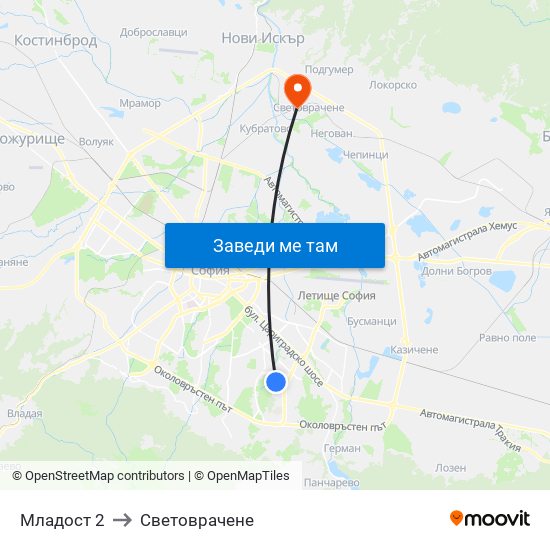 Младост 2 to Световрачене map