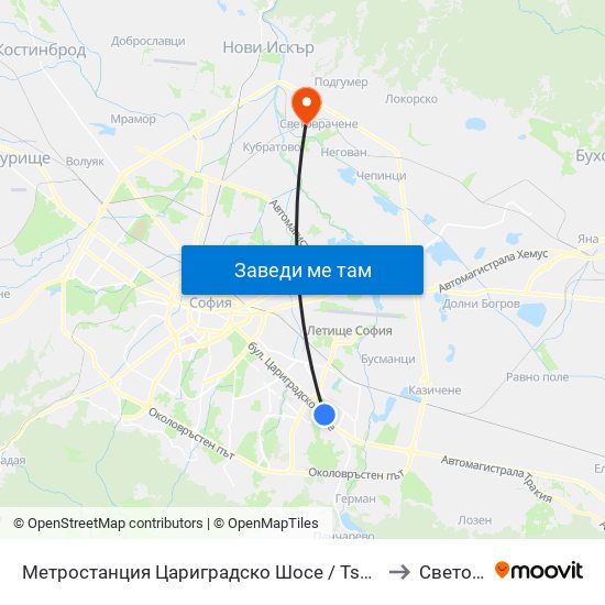 Метростанция Цариградско Шосе / Tsarigradsko Shosse Metro Station (1016) to Световрачене map