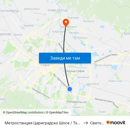Ⓜ️ Метростанция Цариградско Шосе / Tsarigradsko Shosse Metro Station (1016) to Световрачене map