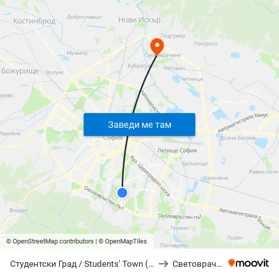 Студентски Град / Students' Town (2382) to Световрачене map
