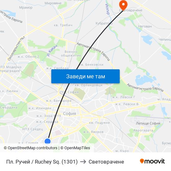 Пл. Ручей / Ruchey Sq. (1301) to Световрачене map