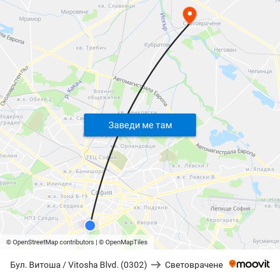 Бул. Витоша / Vitosha Blvd. (0302) to Световрачене map