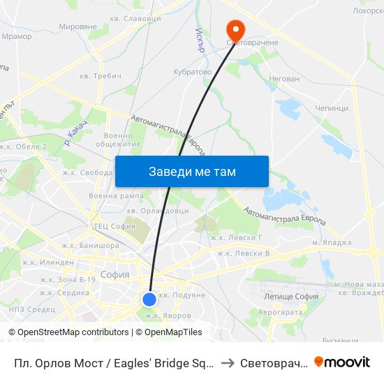 Пл. Орлов Мост / Eagles' Bridge Sq. (1290) to Световрачене map