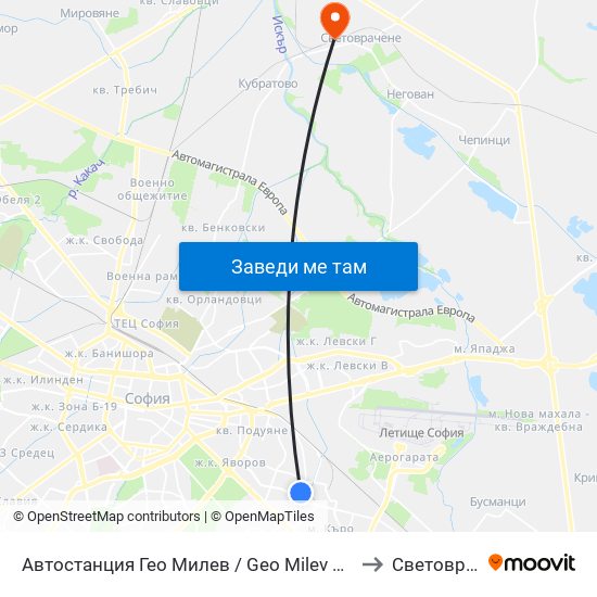 Автостанция Гео Милев / Geo Milev Bus Station (0052) to Световрачене map