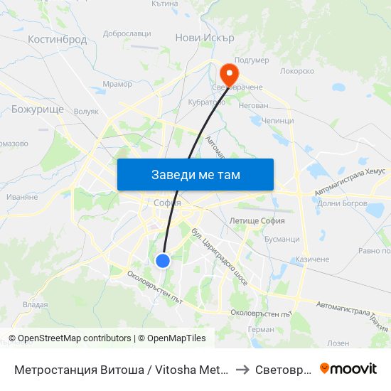 Метростанция Витоша / Vitosha Metro Station (0909) to Световрачене map