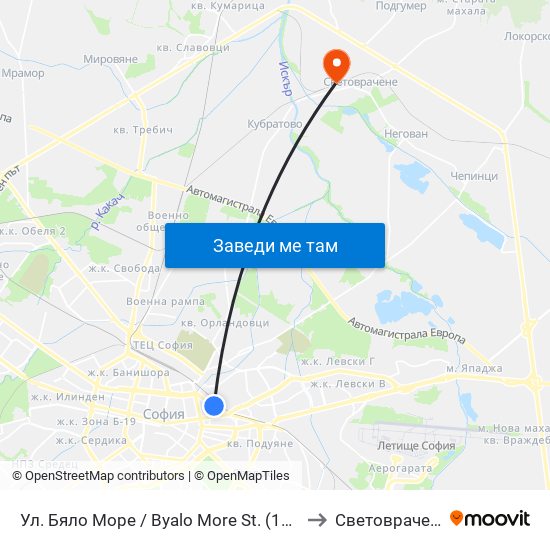 Ул. Бяло Море / Byalo More St. (1859) to Световрачене map