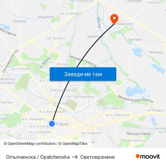 Опълченска / Opalchenska to Световрачене map