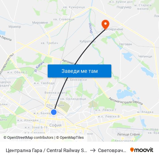 Централна Гара / Central Railway Station to Световрачене map