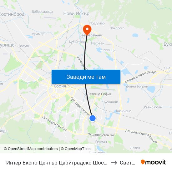 Интер Експо Център Цариградско Шосе / Inter Expo Center – Tsarigradsko Shose to Световрачене map