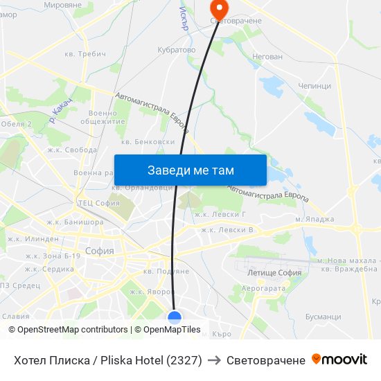 Хотел Плиска / Pliska Hotel (2327) to Световрачене map