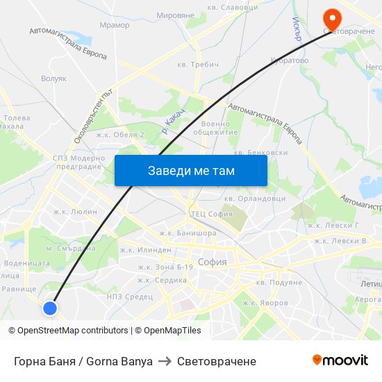 Горна Баня / Gorna Banya to Световрачене map