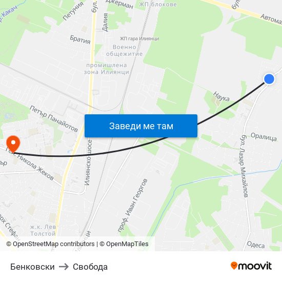 Бенковски to Свобода map