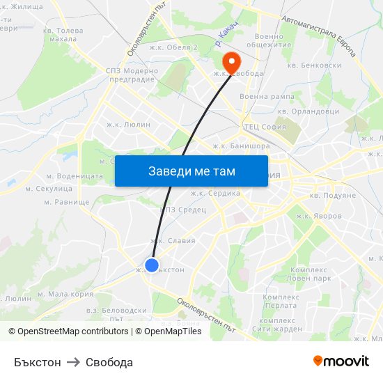 Бъкстон to Свобода map