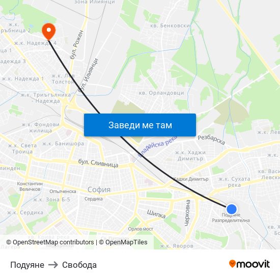 Подуяне to Свобода map