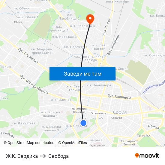 Ж.К. Сердика to Свобода map