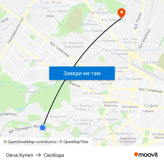 Овча Купел to Свобода map