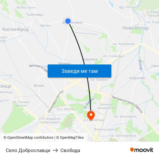 Село Доброславци to Свобода map