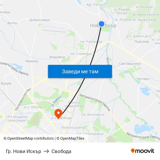 Гр. Нови Искър to Свобода map