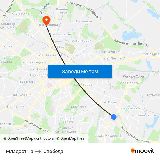 Младост 1а to Свобода map