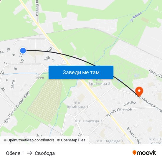 Обеля 1 to Свобода map