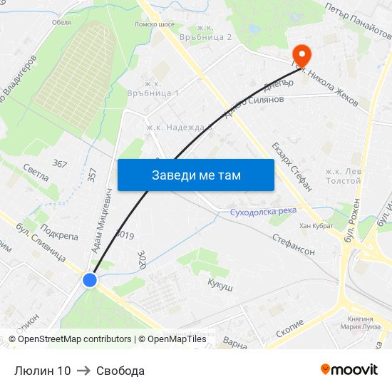 Люлин 10 to Свобода map