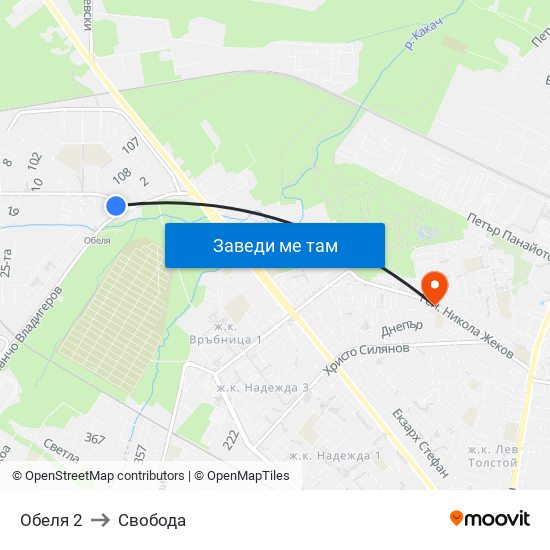 Обеля 2 to Свобода map