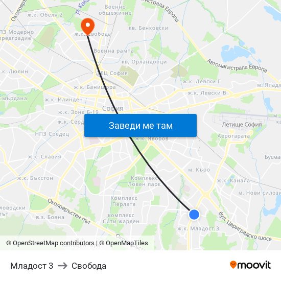 Младост 3 to Свобода map