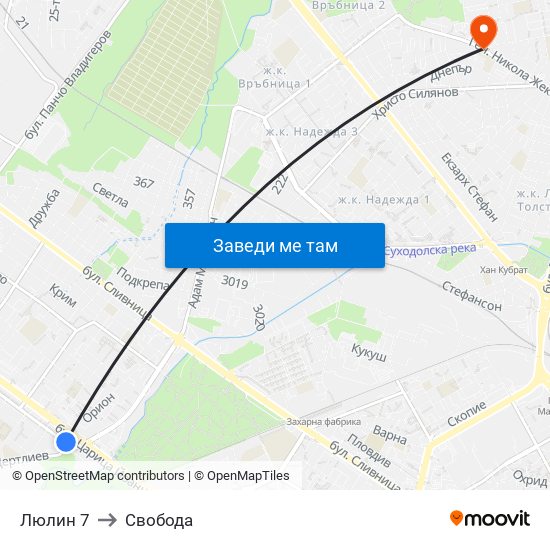 Люлин 7 to Свобода map