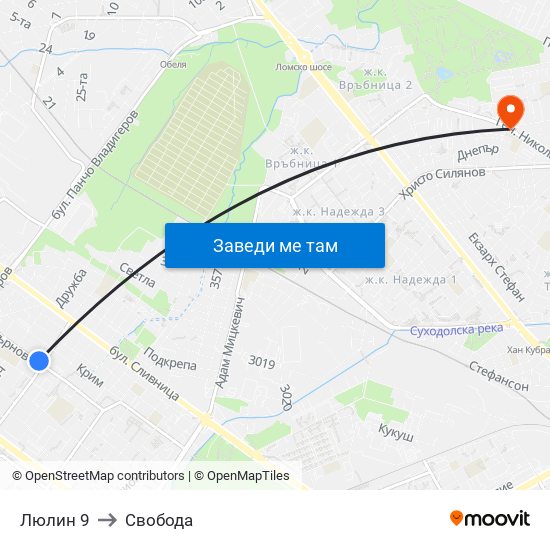 Люлин 9 to Свобода map