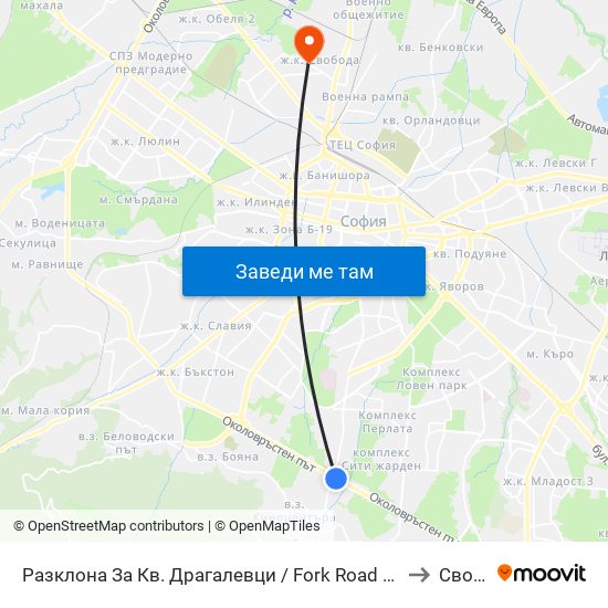 Разклона За Кв. Драгалевци / Fork Road To Dragalevtsi Qr. (1457) to Свобода map