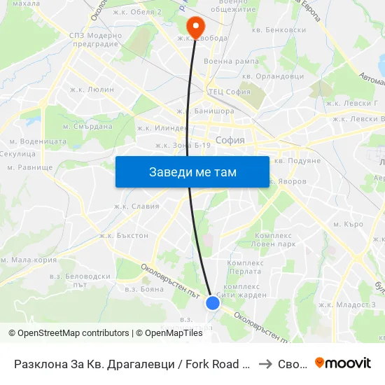 Разклона За Кв. Драгалевци / Fork Road To Dragalevtsi Qr. (1457) to Свобода map