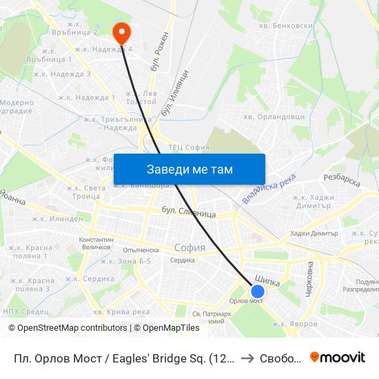 Пл. Орлов Мост / Eagles' Bridge Sq. (1290) to Свобода map