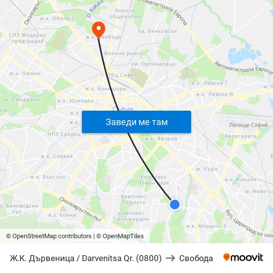 Ж.К. Дървеница / Darvenitsa Qr. (0800) to Свобода map