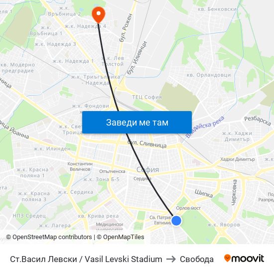Ст.Васил Левски / Vasil Levski Stadium to Свобода map