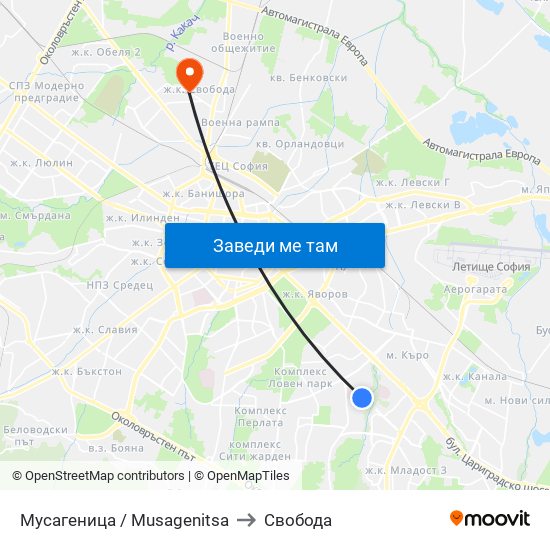 Мусагеница /  Musagenitsa to Свобода map