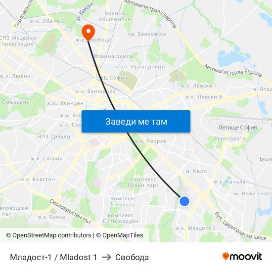 Младост-1 / Mladost 1 to Свобода map