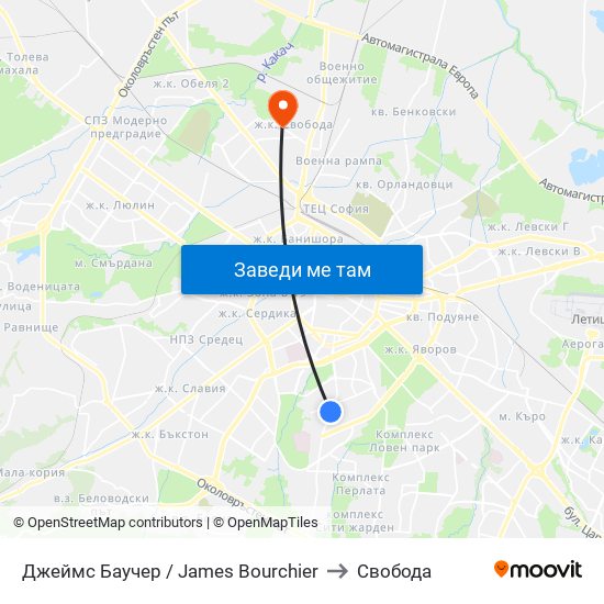 Джеймс Баучер / James Bourchier to Свобода map