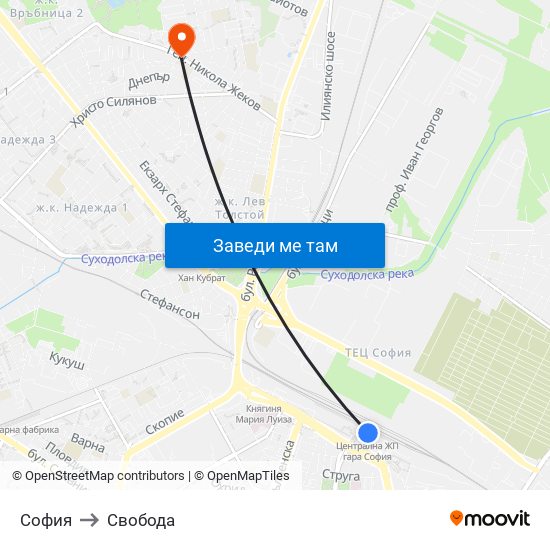 София to Свобода map