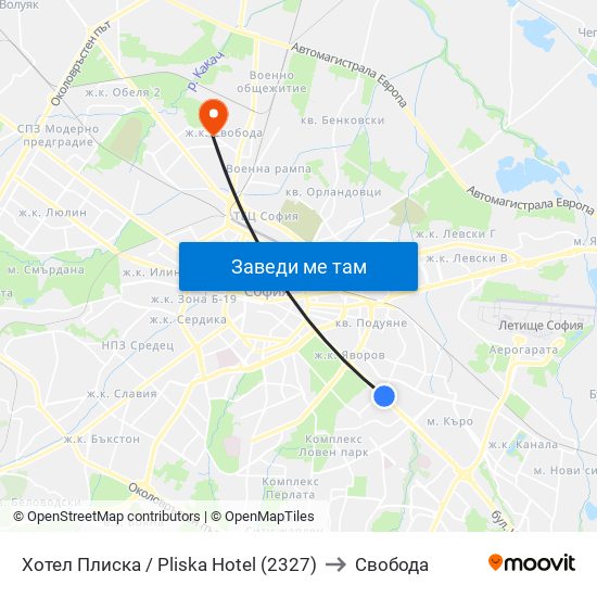 Хотел Плиска / Pliska Hotel (2327) to Свобода map