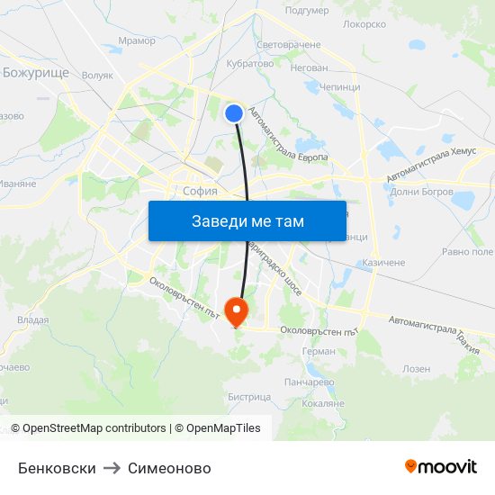 Бенковски to Симеоново map