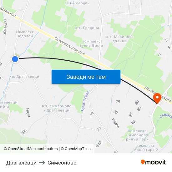 Драгалевци to Симеоново map